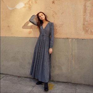 Christy Dawn Audrey navy blue checker pattern tie waist maxi dress